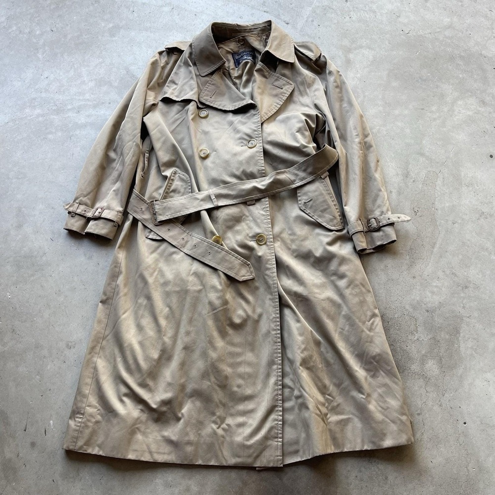 Vintage Burberrys Wool Lined Trench Coat 46L Nova Check Belted Beige Long